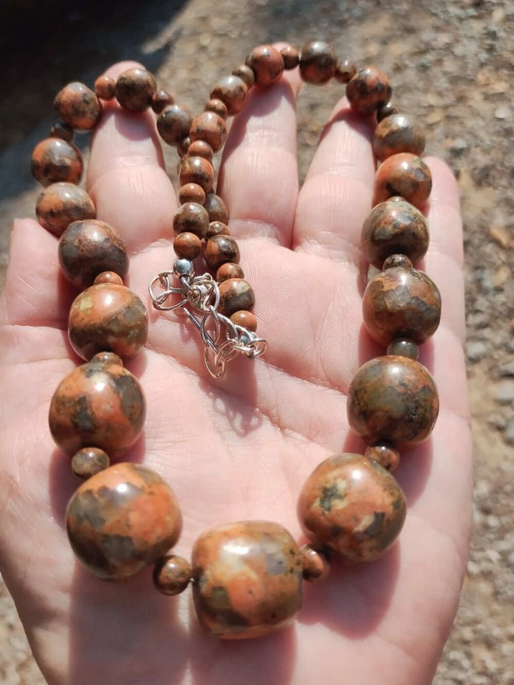 Jay King DTR 925  Sterling Silver Pink Leopard Skin Jasper Stone Necklace chunky